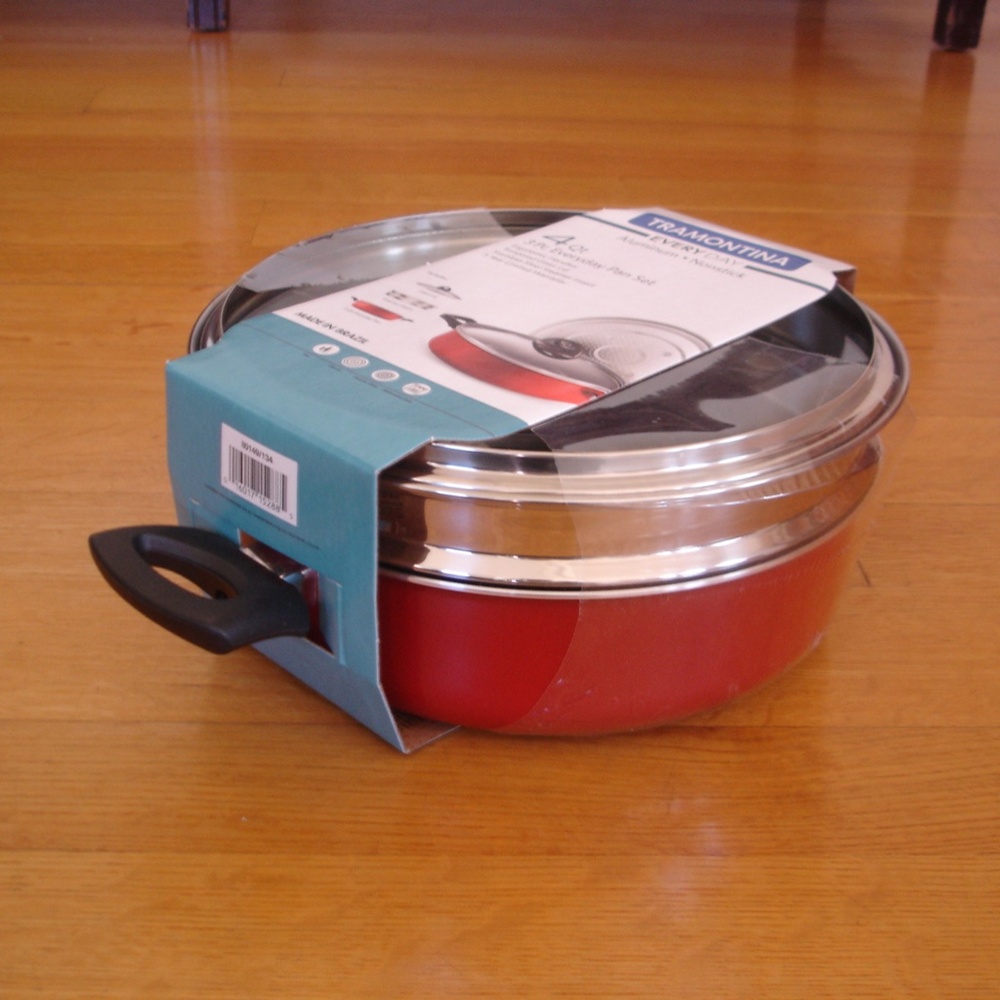 TRAMONTINA NWT 4 Qt Nonstick Pan w/ Steamer & Lid 3pc Everyday Pan Set (Brazil)